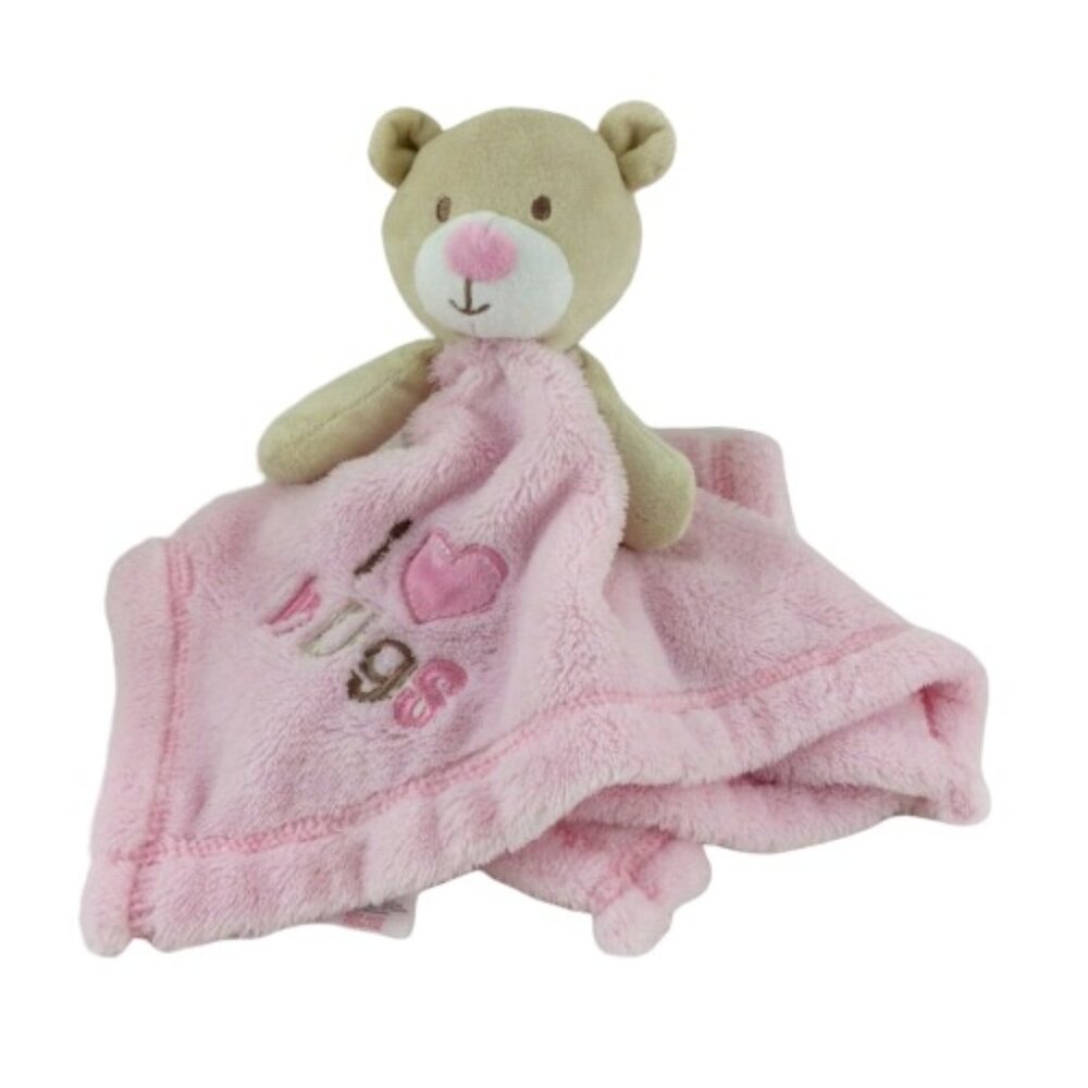 Baby Gear Pink Lovey Plush Teddy Bear I Love Heart Hugs Security Blanket AS IS